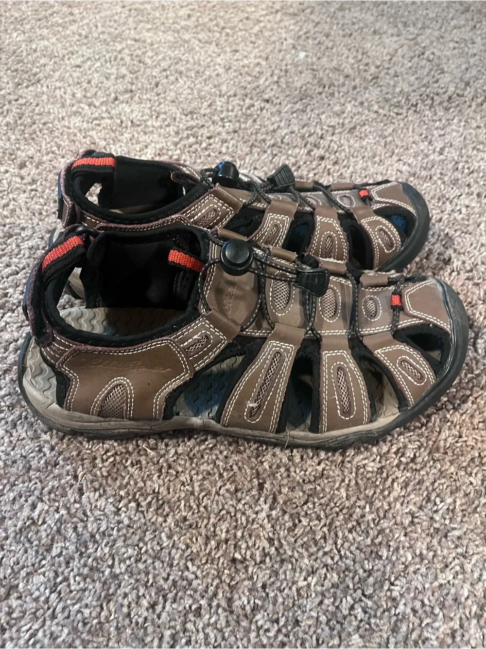 Eddie Bauer Tommy Leather Sandals Mens 9 Bump Toe Water Hiking Brown